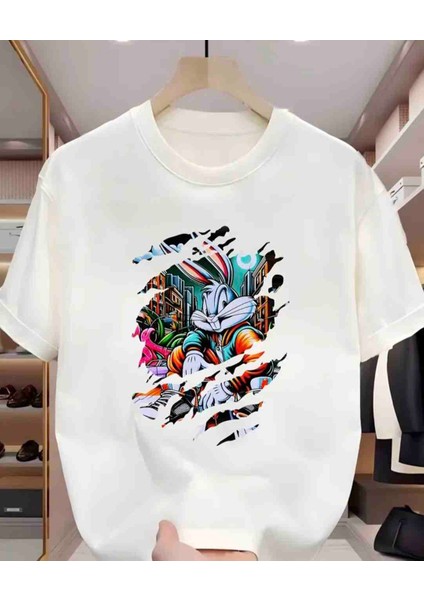 Bunny Baskılı Özel Tasarım Oversize Tshirt