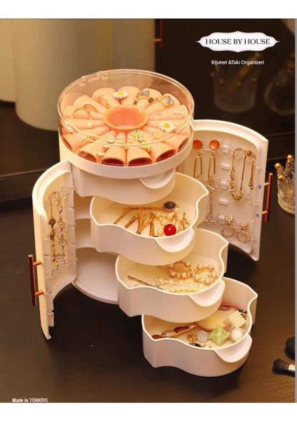 Şık Bej Çekmeceli Takı ve Mücevher Düzenleyici Organizer