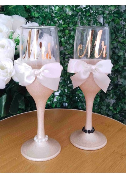 Gelin Damat Kadehi Düğün Nişan Özel Gün 1 Çift Şampanya Kadehi