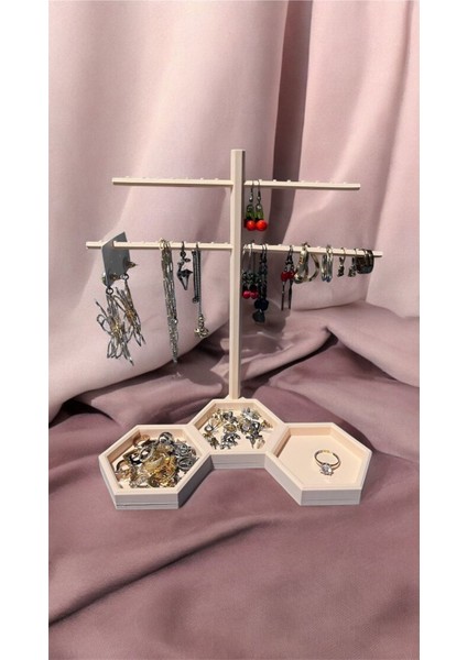 Bej Renkli Küpe ve Aksesuar Organizeri, Şık ve Pratik Saklama Çözümü