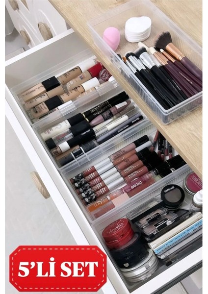 Bade Xl Çekmeceli Makyaj ve Kozmetik Düzenleyici, Fırça Kutusu, Beyaz, 5'li