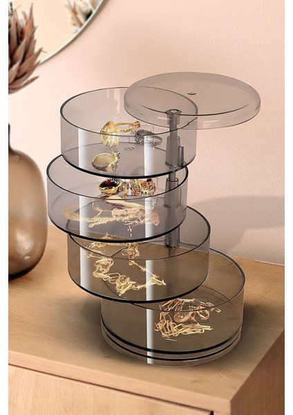 Dönebilen 4 Katlı Silindir Organizer, Şık ve Pratik Takı ve Makyaj Saklama Çözümü