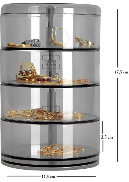 Dönebilen 4 Katlı Silindir Organizer, Şık ve Pratik Takı ve Makyaj Saklama Çözümü modelleri