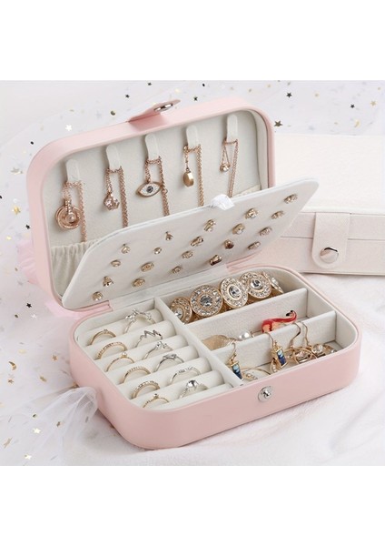 Şık 3 Bölmeli Takı Kutusu, Mücevher Düzenleyici ve Organizer, Pembe Renkli