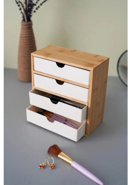 Beyaz Bambu 4 Çekmeceli Kozmetik ve Takı Düzenleyici Organizer fiyatları