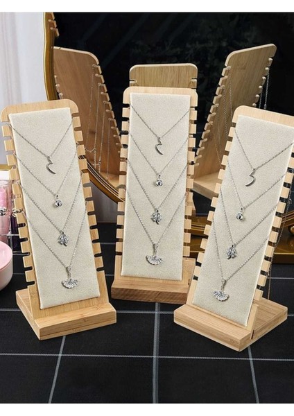 3'lü Ahşap Takı Standı, Kolye ve Bileklik Düzenleyici, Hediye ve Sunum Için Ideal