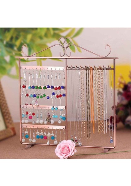 Metal Takı Düzenleyici, 24 Çift Küpe ve 10 Kolye Askısı, Bronz Renk