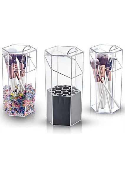 Kapaklı ve Bölmeli Fırça Düzenleyici, Toz Korumalı, Pratik ve Şık Tasarım