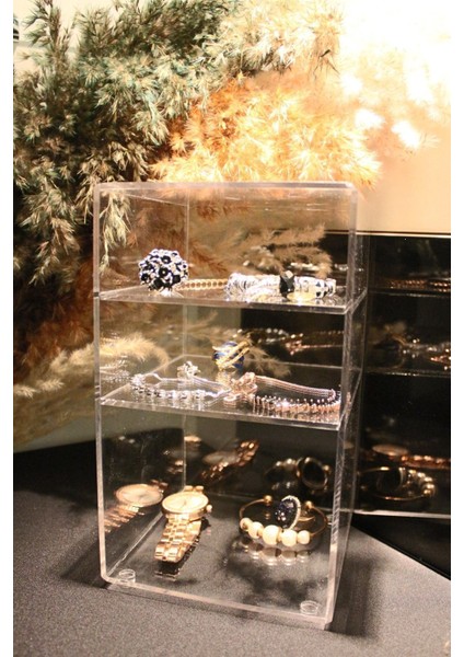 3 Katlı Şeffaf Pleksi Takı ve Kozmetik Organizeri, Banyo Düzenleyici