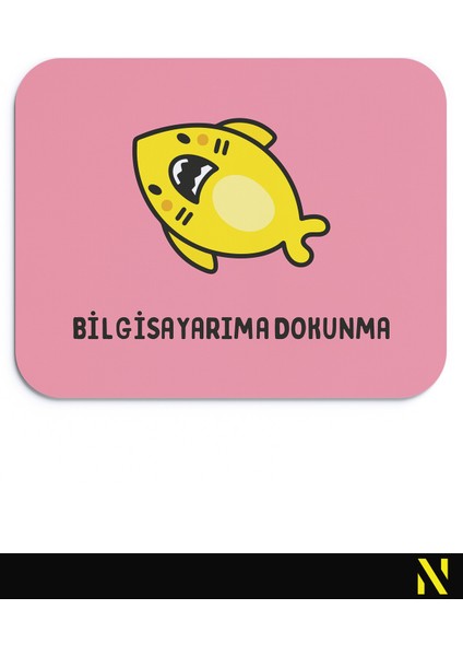 Sevimli Köpek Balığı Pembe Sarı Renkli Ergonomik Mouse Pad - 23 cm x 19 cm - Kaydırmaz Taban Ev ve Ofis Kullanımı Fare Altlığı Mousepad