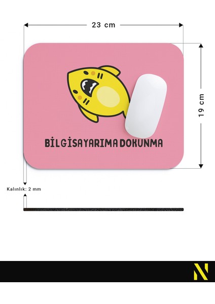 Sevimli Köpek Balığı Pembe Sarı Renkli Ergonomik Mouse Pad - 23 cm x 19 cm - Kaydırmaz Taban Ev ve Ofis Kullanımı Fare Altlığı Mousepad