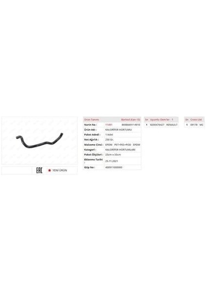 Kalorıfer Hortumu Renault Grand Scénıc Iı (Jm0/1_) Renault Megane Iı (Bm0/1_, Cm0/1_) Renault Scénıc