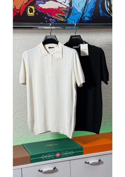 Yaka Taş Detaylı Erkek Polo T-Shirt Nw
