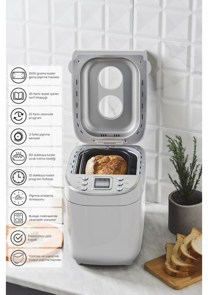 Bake Xl Yoğurma, Reçel, Yoğurt, Ekmek Yapma Makinesi Beyaz, 1500 G, 45 Farklı Tarifli Kitapçık fiyatları