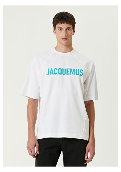 Logo Baskılı Oversize Beyaz Erkek T-Shirt Nw