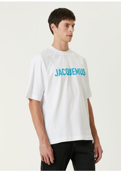 Logo Baskılı Oversize Beyaz Erkek T-Shirt Nw modelleri