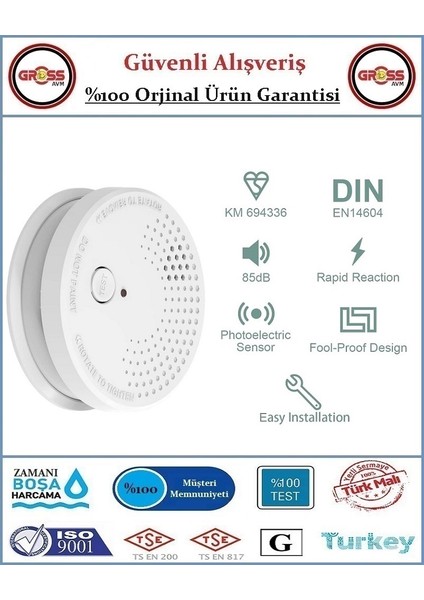 Kablosuz Duman Dedektörü - 85DB - Orjinal Ürün - Pil Dahil Değildir fiyatları
