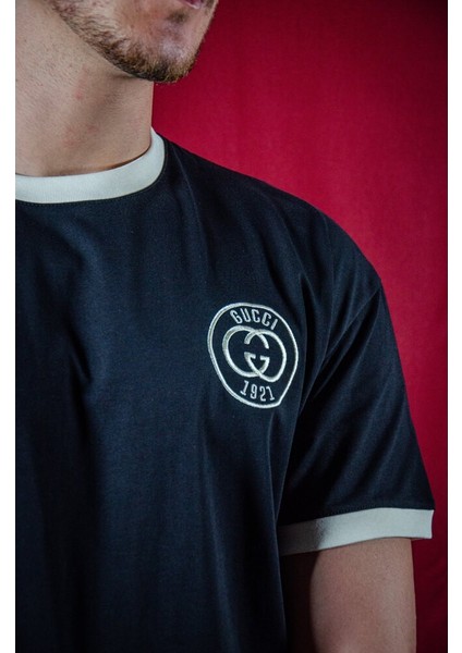 1921 Nakış Logo Siyah Erkek T-Shirt Nw modelleri