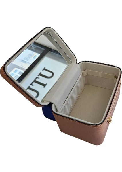 Şık Pembe Deri Aynalı Taşıma Çantası, Makyaj ve Bakım Kutusu (14X21X14 Cm) fırsatları