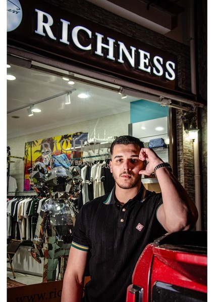 Havlu Kumaş Siyah Erkek Polo T-Shirt Nw