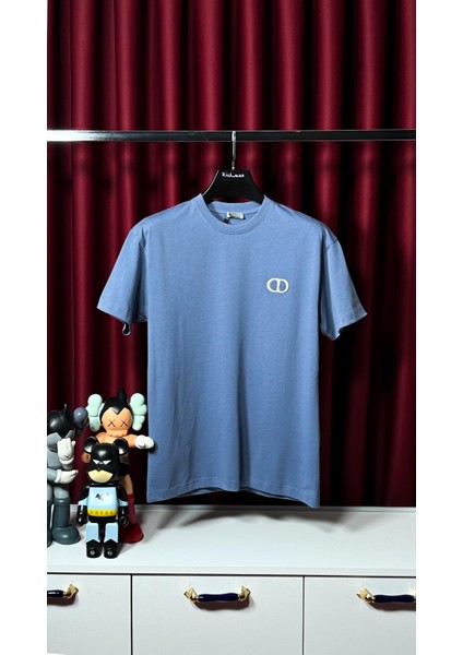 Nakış Logo Detaylı Mavi Erkek T-Shirt