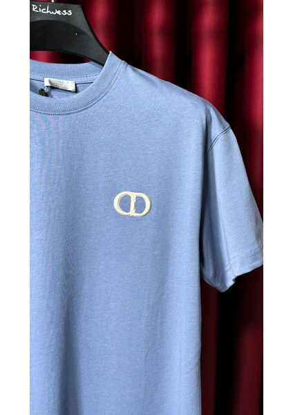 Nakış Logo Detaylı Mavi Erkek T-Shirt modelleri