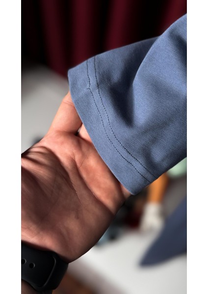 Nakış Logo Detaylı Mavi Erkek T-Shirt indirimleri