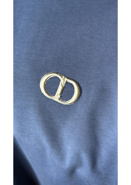 Nakış Logo Detaylı Mavi Erkek T-Shirt
