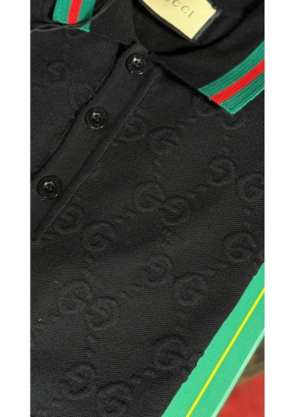 Monogram Nakış Detaylı Siyah Polo T-Shirt Nw fırsatları