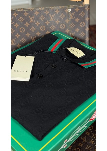 Monogram Nakış Detaylı Siyah Polo T-Shirt Nw indirimleri