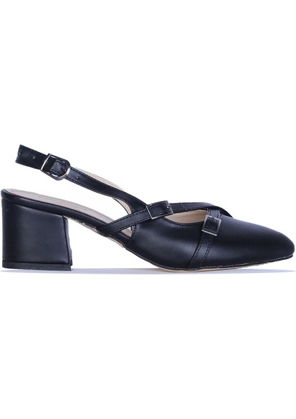 BY11 Ayışığı Siyah Cilt 6cm Kadın Topuklu Ayakkabı