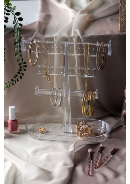 Beyaz Takı ve Aksesuar Standı, Kolye, Yüzük, Küpe Organizeri, 2'li Set modelleri