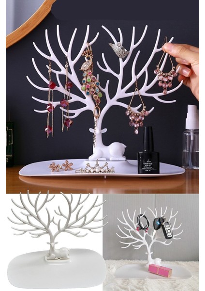 Siyah Geyik Tasarımlı Takı Standı, Yüzük ve Kolye Organizer, Şık ve Pratik Tasarım