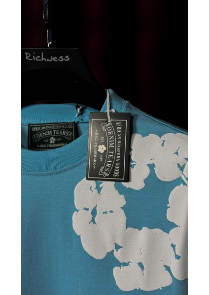 Oversize Baskı Detaylı Mavi Erkek T-Shirt fiyatları