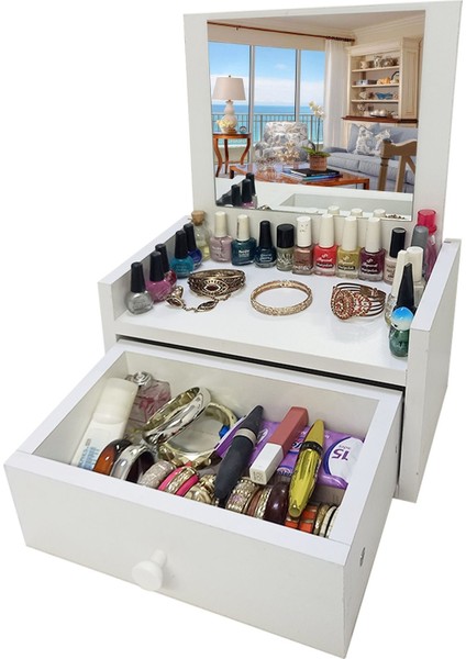 Beyaz Aynalı Çok Amaçlı Masa Üstü Düzenleyici, Makyaj ve Hediye Malzemeleri Için fiyatları