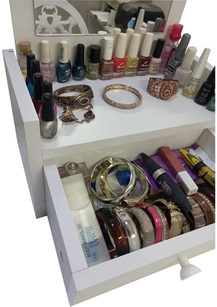 Beyaz Aynalı Çok Amaçlı Masa Üstü Düzenleyici, Makyaj ve Hediye Malzemeleri Için modelleri