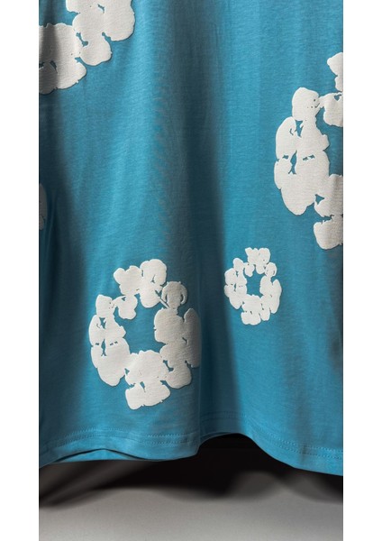 Oversize Baskı Detaylı Mavi Erkek T-Shirt fırsatları