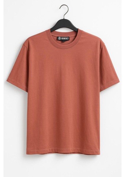 Erkek Pembe Yarı Oversize 2 Iplik Basic Tişört Günlük Giyim Rahat Ütü