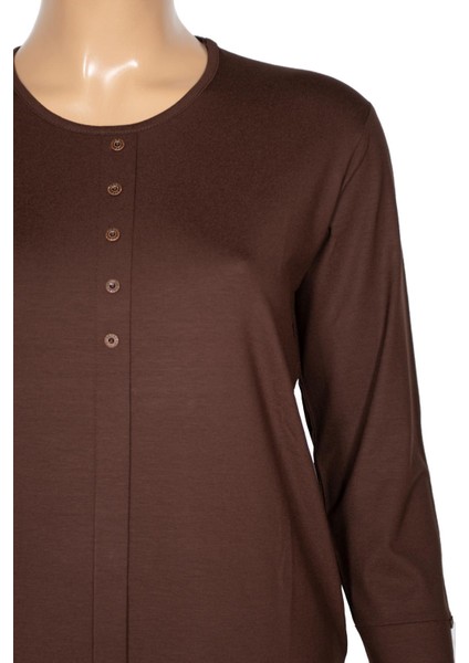 Cimariva Kadın Nüket Büyük Beden O Yaka Beş Süs Düğmeli Kahverengi Bluz fiyatları