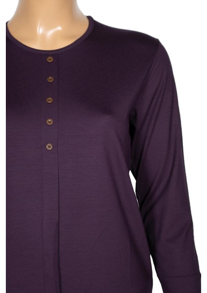 Cimariva Kadın Nüket Büyük Beden O Yaka Beş Süs Düğmeli Mürdüm Bluz fiyatları