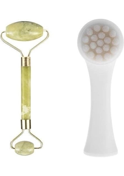 2li Set Çift Taraflı Cilt Temizleme Fırçası ve Yeşim Taşı Çift Taraflı Cilt Masaj Aleti indirimleri