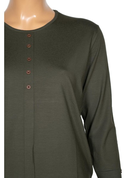 Cimariva Kadın Nüket Büyük Beden O Yaka Beş Süs Düğmeli Haki Bluz fiyatları