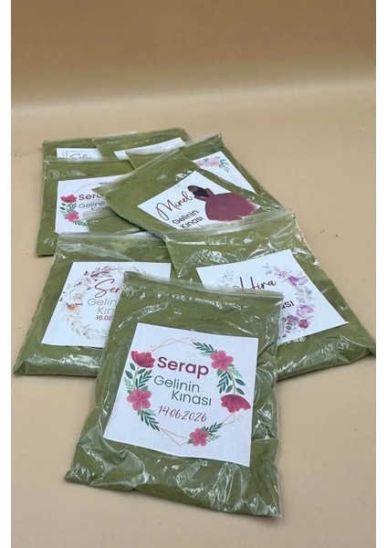 100 Adet Kişiye Özel Dağıtmalık Hediyelik Kına, Kına Gecesi, 6 Ay Kınası, Hediye Kına Paketi