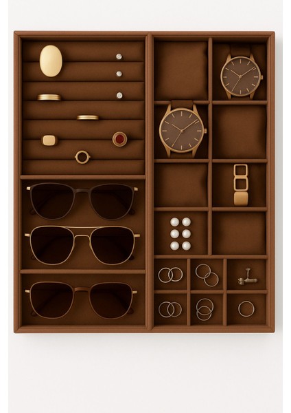 Orta Kahve Çekmecede Yastıklı Saat, Yüzük ve Bileklik Düzenleyici