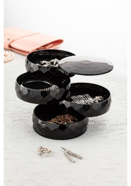Şık 4 Katlı Siyah Takı Organizeri, Pratik ve Estetik Saklama Çözümü