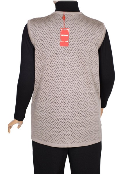 Hesna Kadın Yakut Triko Ajurlu Cepli Düğmeli Yırtmaçlı Taş Beji Yelek fırsatları