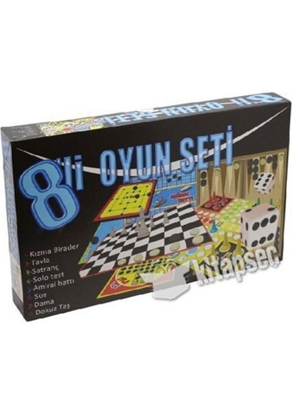 8'li Kutu Oyunu Seti - Kızma Birader, Tavla, Solo Test, Amiral Battı, Dama, Dokuz Taş, Satranç, Sos fiyatları