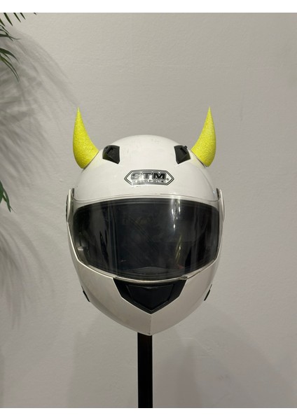 Motor & Motosiklet Neon Sarı Simli Şeytan Boynuzu Kask Dış Aksesuar