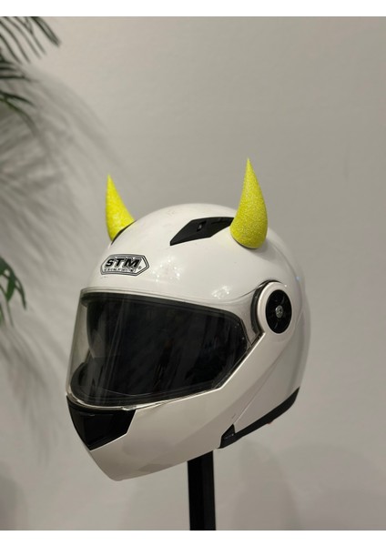 Motor & Motosiklet Neon Sarı Simli Şeytan Boynuzu Kask Dış Aksesuar fiyatları