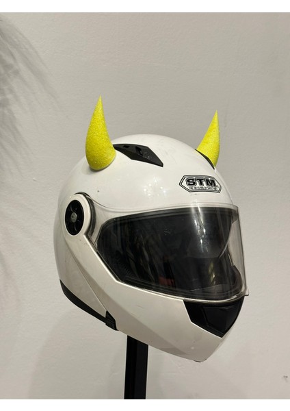 Motor & Motosiklet Neon Sarı Simli Şeytan Boynuzu Kask Dış Aksesuar fırsatları